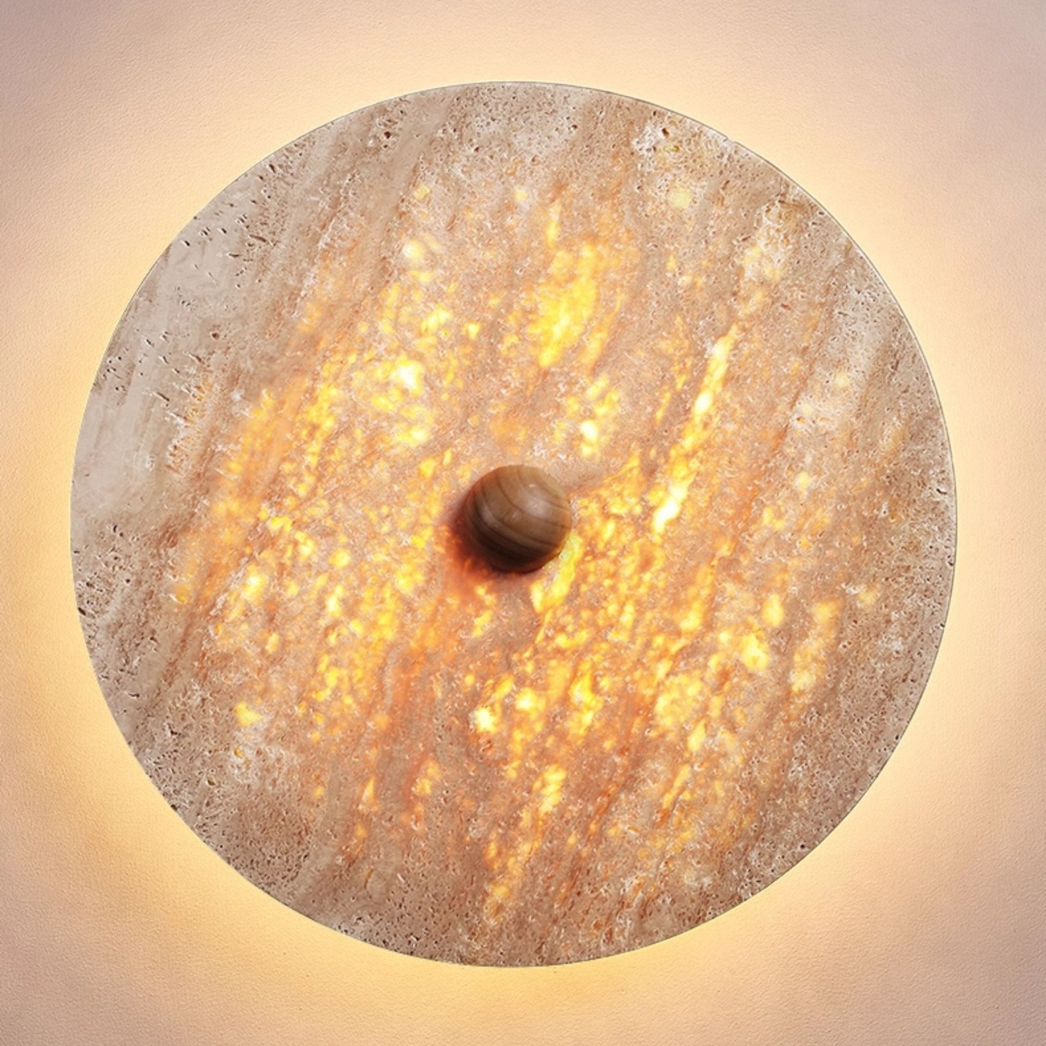 Valisine Round Travertine Disk Wall Lamp
