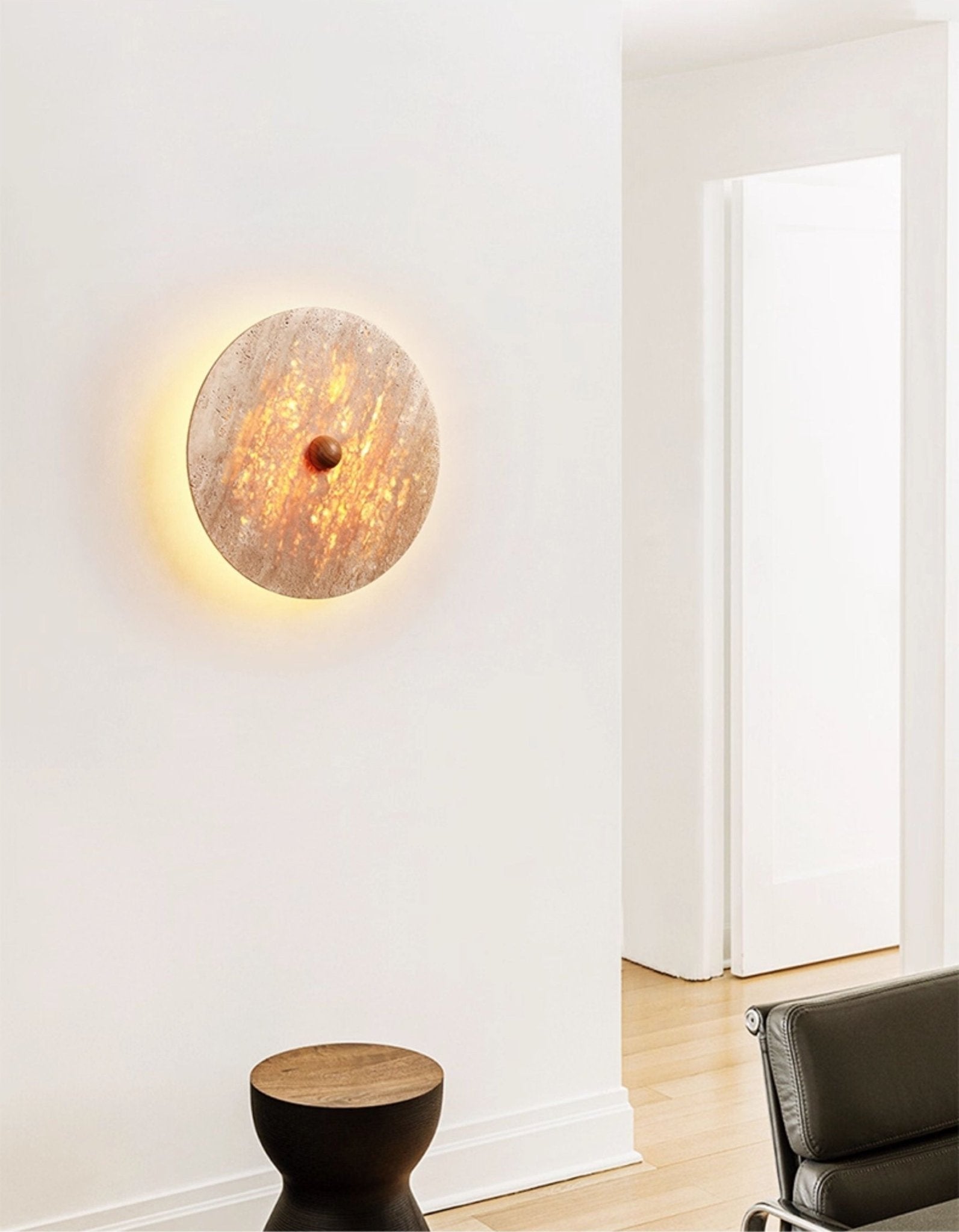 Valisine Round Travertine Disk Wall Lamp