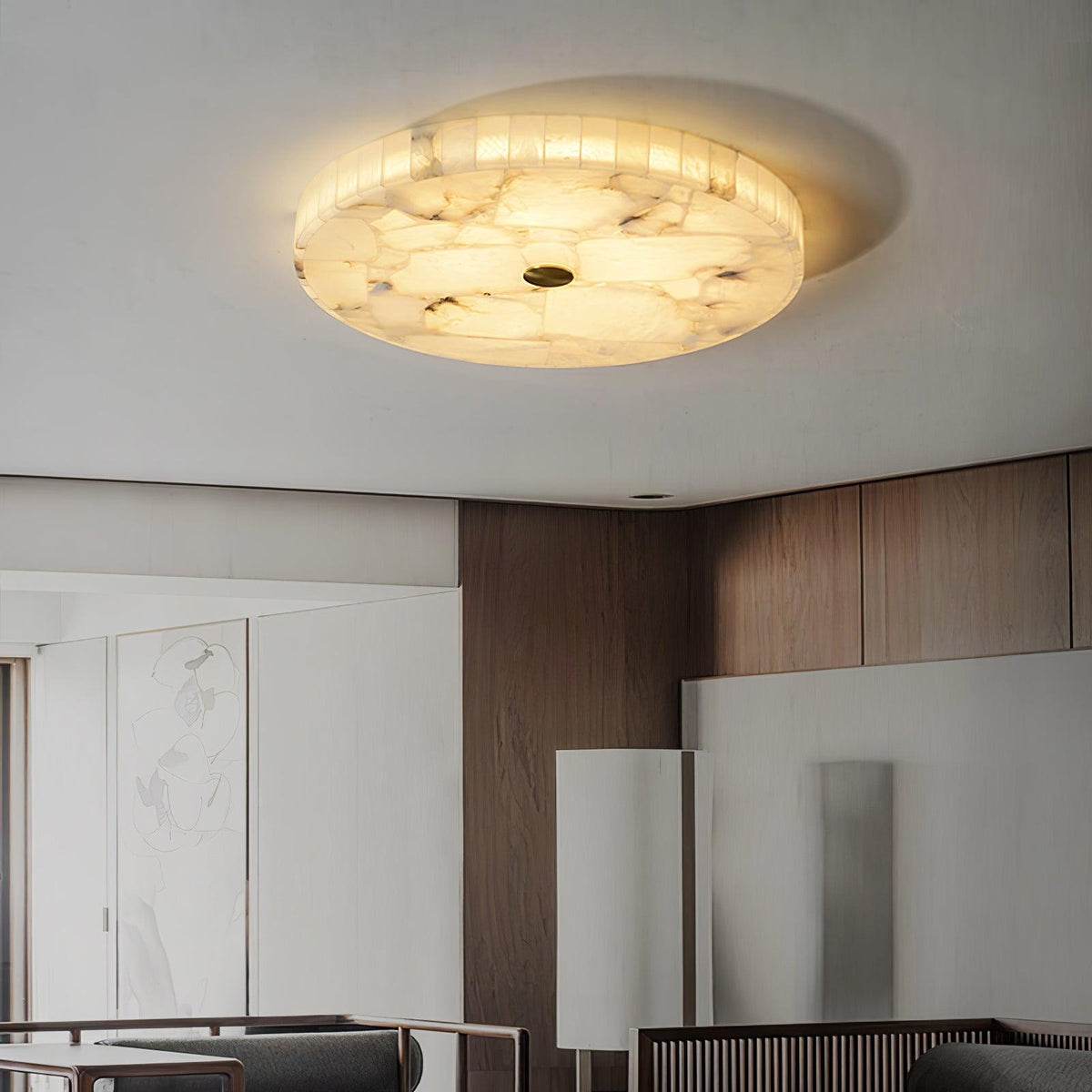 Norshire Round Alabaster Flush Mount Ceiling Light