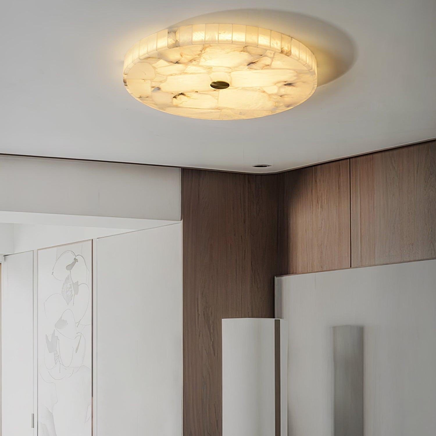 Ciphayra Minimalist Alabaster Round Flushmount Ceiling Light