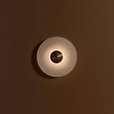 Round Wall Lamp Alabaster Fluted Brass - Neutral Decor