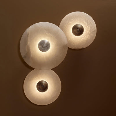Round Wall Lamp Alabaster Fluted Brass - Neutral Decor