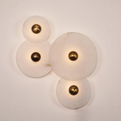 Round Wall Lamp Alabaster Fluted Brass - Neutral Decor