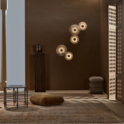 Round Wall Lamp Alabaster Fluted Brass - Neutral Decor