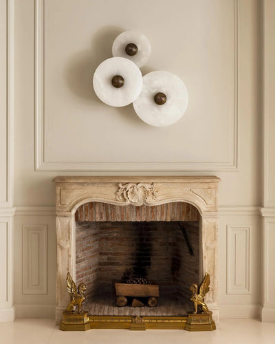 Round Wall Lamp Alabaster Fluted Brass - Neutral Decor
