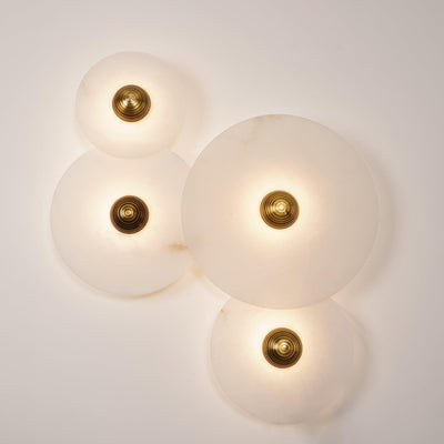 Round Wall Lamp Alabaster Fluted Brass - Neutral Decor
