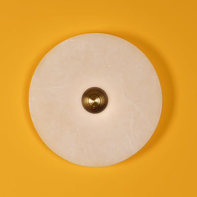 Round Wall Lamp Alabaster Fluted Brass - Neutral Decor