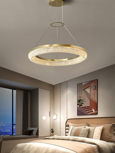 Cyrereon Chandelier Round Ring Crystal Gold LED