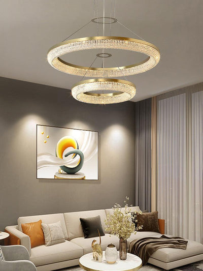 Cyrereon Chandelier Round Ring Crystal Gold LED