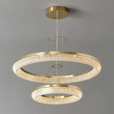 Cyrereon Chandelier Round Ring Crystal Gold LED