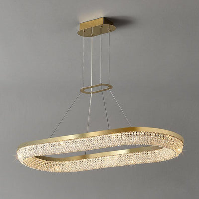 Cyrereon Chandelier Round Ring Crystal Gold LED