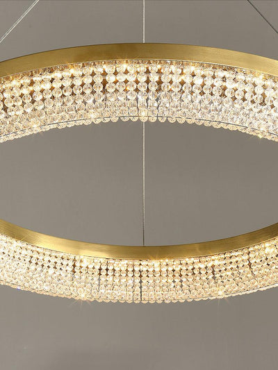 Cyrereon Chandelier Round Ring Crystal Gold LED