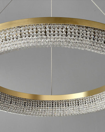 Cyrereon Chandelier Round Ring Crystal Gold LED