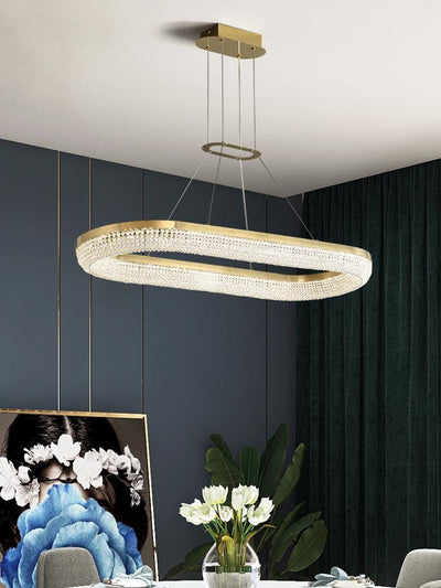 Cyrereon Chandelier Round Ring Crystal Gold LED