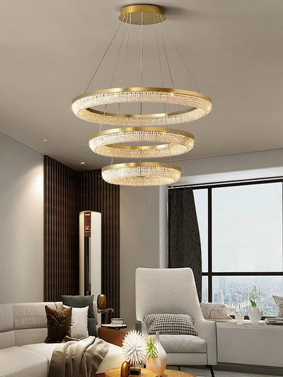 Cyrereon Chandelier Round Ring Crystal Gold LED