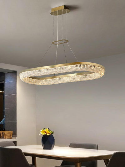 Cyrereon Chandelier Round Ring Crystal Gold LED