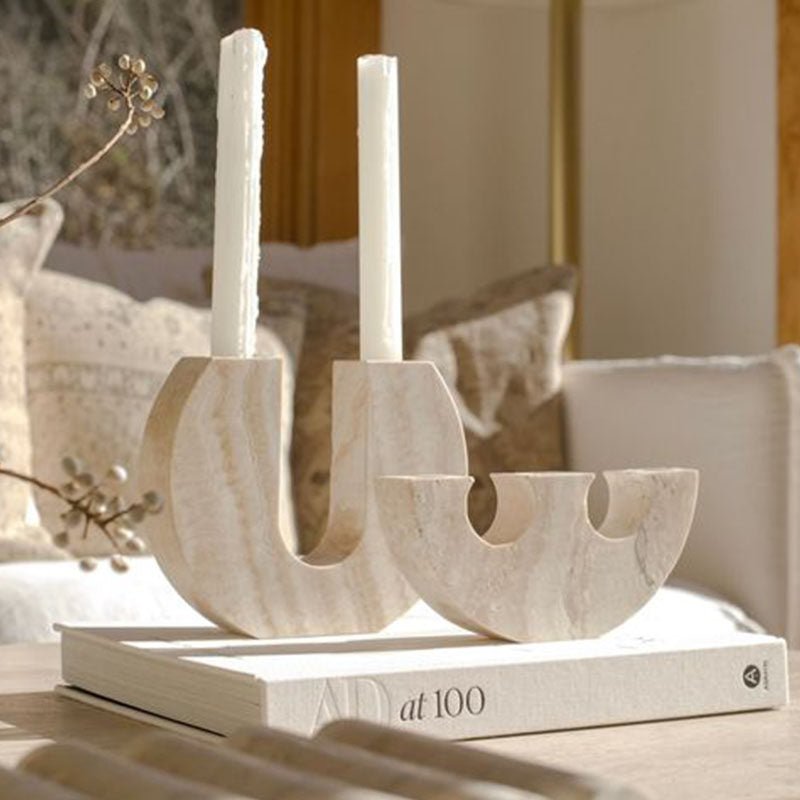 Stone Reliquary travertine Candle Holder