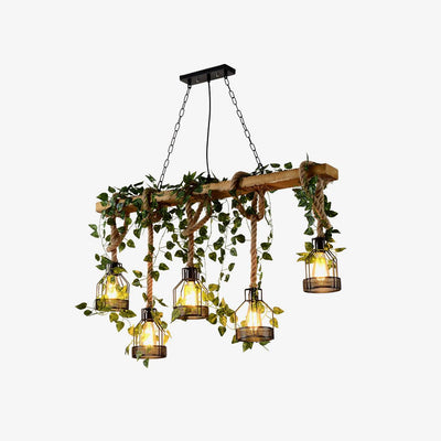 Qyron Chandelier Rustic Wooden Beam Rope Cage Cozy