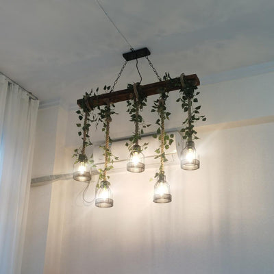 Qyron Chandelier Rustic Wooden Beam Rope Cage Cozy