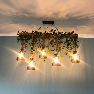Qyron Chandelier Rustic Wooden Beam Rope Cage Cozy