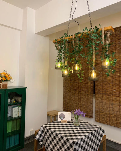 Qyron Chandelier Rustic Wooden Beam Rope Cage Cozy