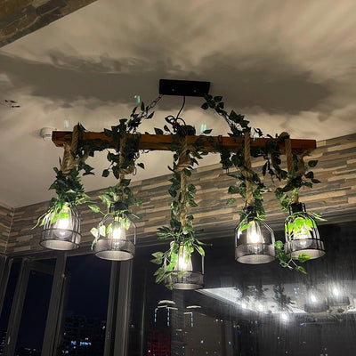 Qyron Chandelier Rustic Wooden Beam Rope Cage Cozy