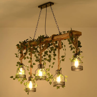 Qyron Chandelier Rustic Wooden Beam Rope Cage Cozy
