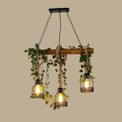 Qyron Chandelier Rustic Wooden Beam Rope Cage Cozy