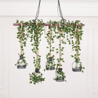Qyron Chandelier Rustic Wooden Beam Rope Cage Cozy