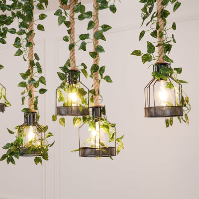 Qyron Chandelier Rustic Wooden Beam Rope Cage Cozy