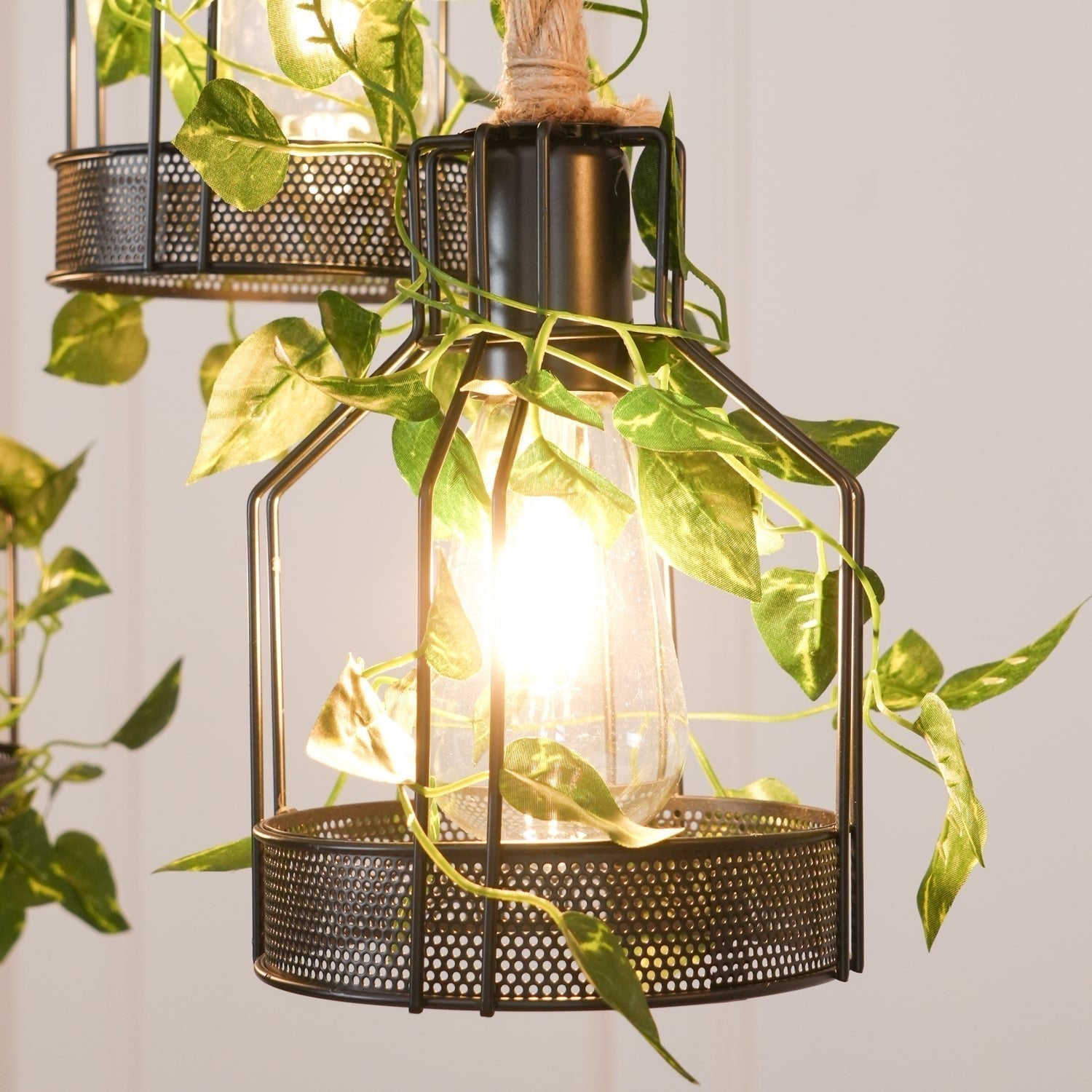 Qyron Chandelier Rustic Wooden Beam Rope Cage Cozy