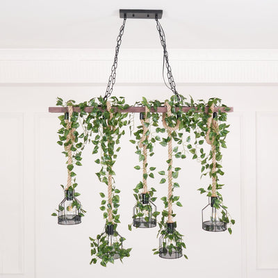 Qyron Chandelier Rustic Wooden Beam Rope Cage Cozy