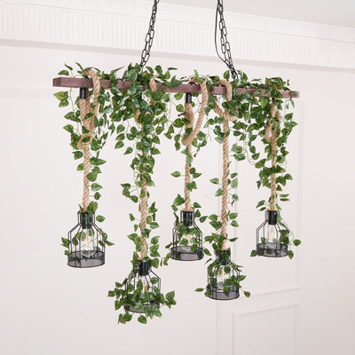 Qyron Chandelier Rustic Wooden Beam Rope Cage Cozy