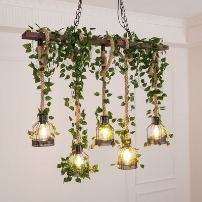 Qyron Chandelier Rustic Wooden Beam Rope Cage Cozy