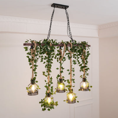 Qyron Chandelier Rustic Wooden Beam Rope Cage Cozy