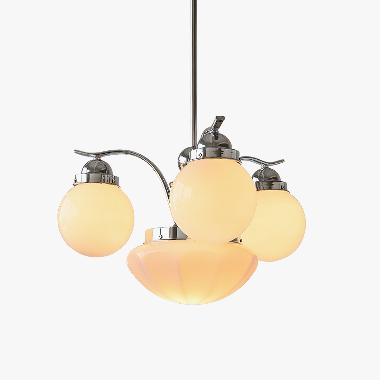 Ririxon Chandelier Retro Chic Globe White Glass