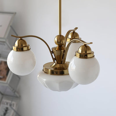 Ririxon Chandelier Retro Chic Globe White Glass