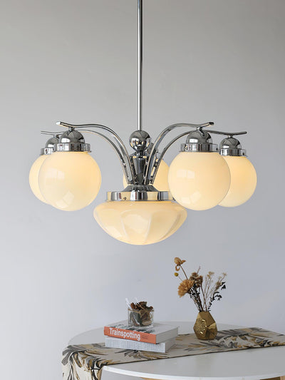 Ririxon Chandelier Retro Chic Globe White Glass