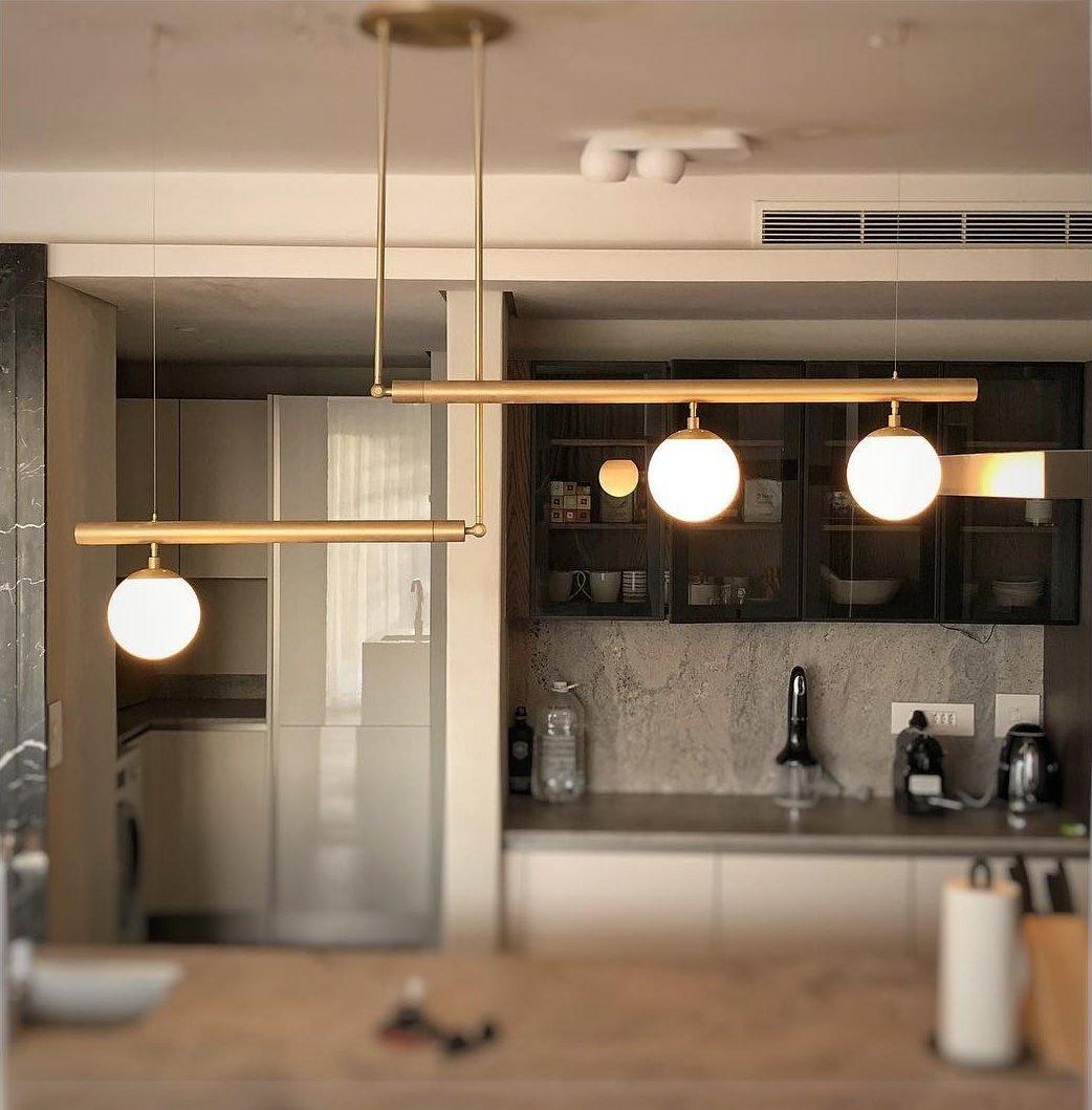 Estix Pendant Lamp Brass Linear Satellite Minimalist