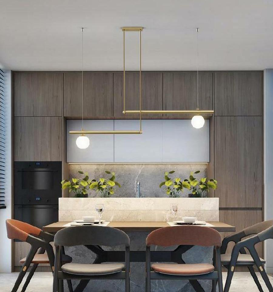 Estix Pendant Lamp Brass Linear Satellite Minimalist