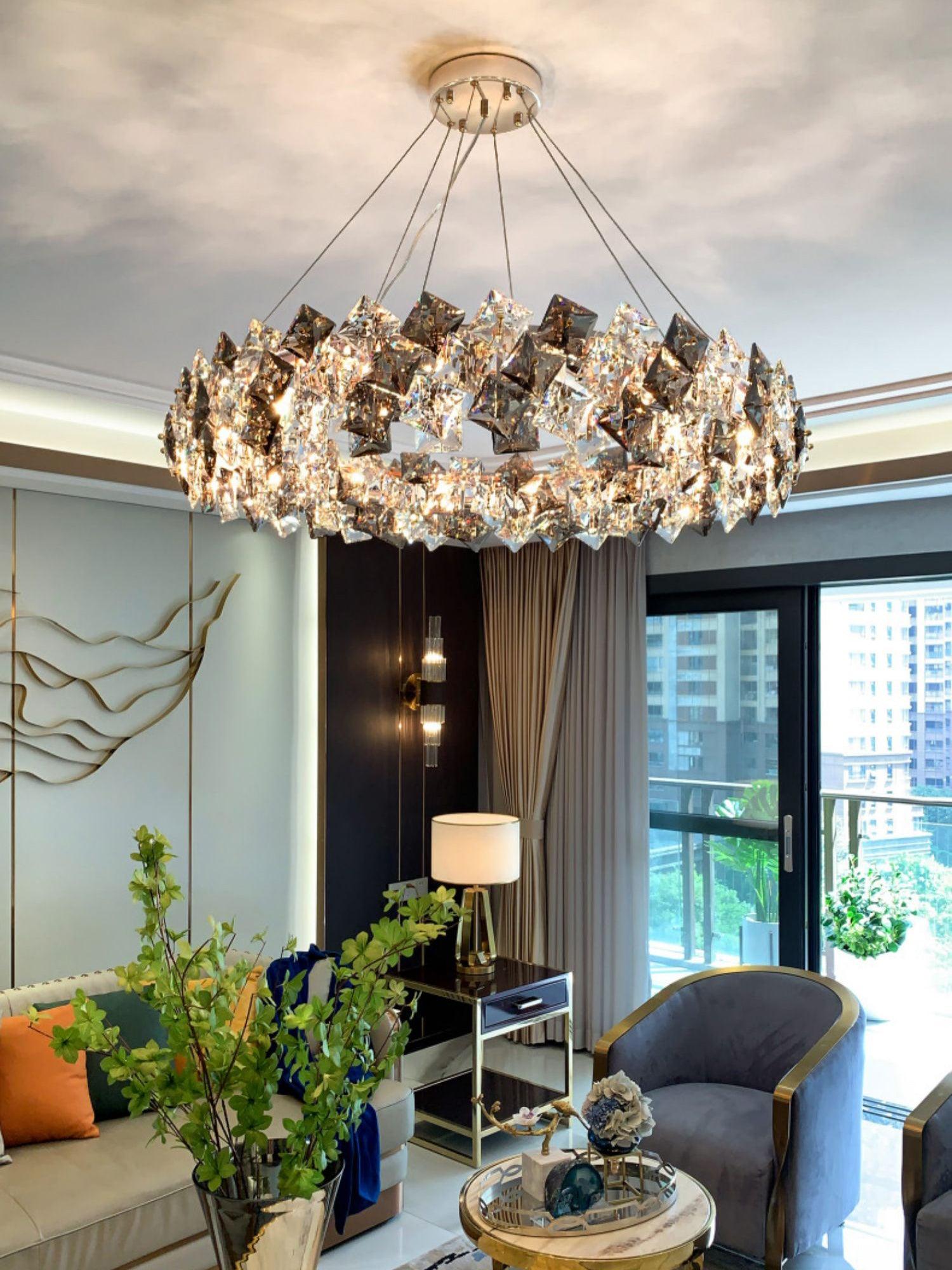 Luxenine Chandelier Scale Crystal Round with Gold LED