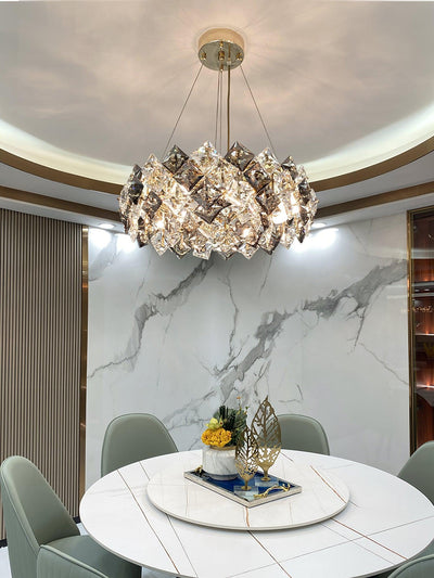 Luxenine Chandelier Scale Crystal Round with Gold LED
