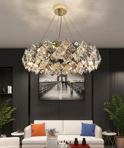 Luxenine Chandelier Scale Crystal Round with Gold LED