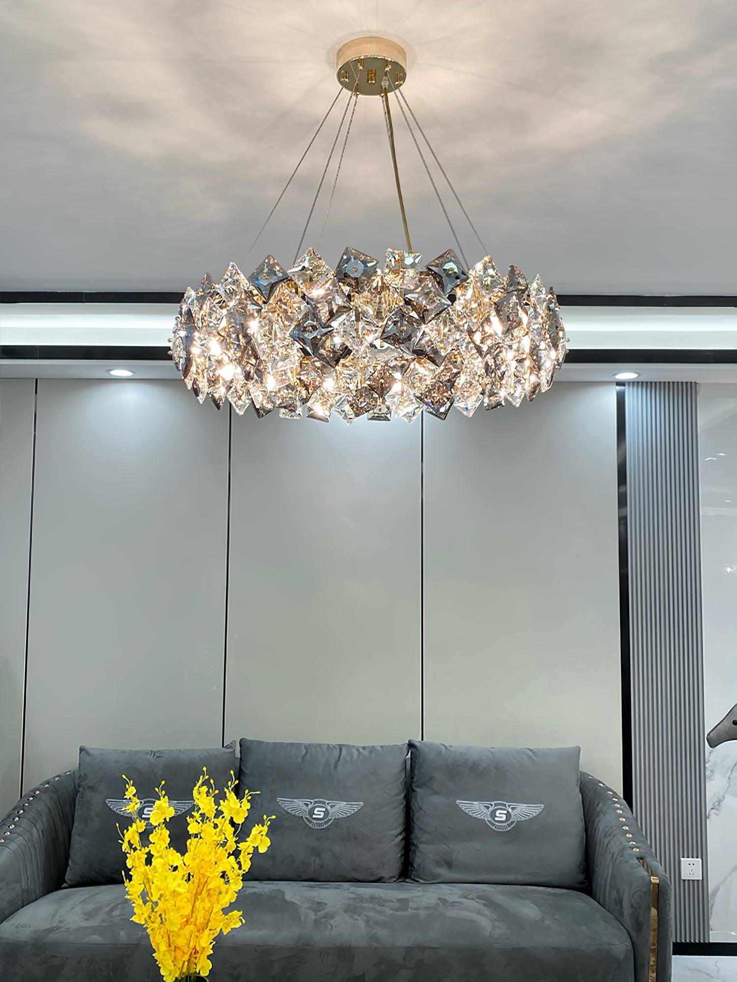 Luxenine Chandelier Scale Crystal Round with Gold LED