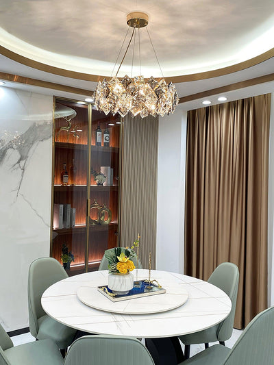 Luxenine Chandelier Scale Crystal Round with Gold LED