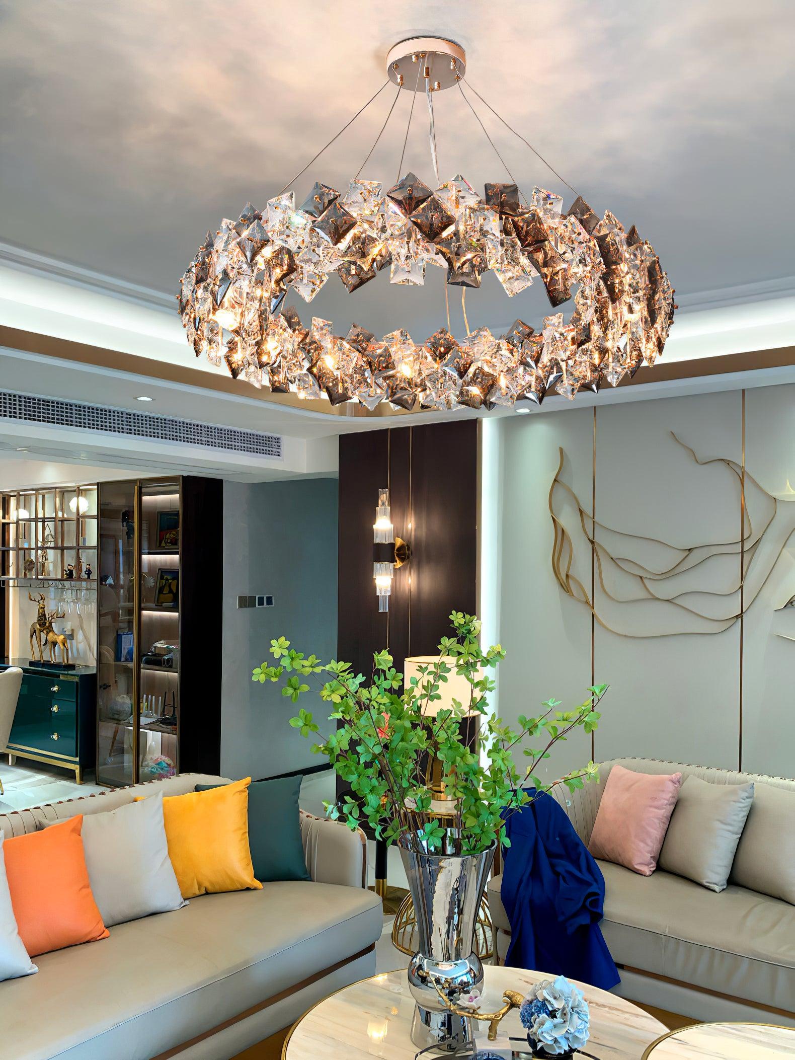 Luxenine Chandelier Scale Crystal Round with Gold LED