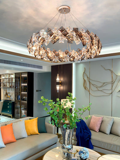 Luxenine Chandelier Scale Crystal Round with Gold LED