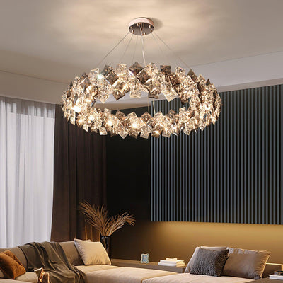 Luxenine Chandelier Scale Crystal Round with Gold LED