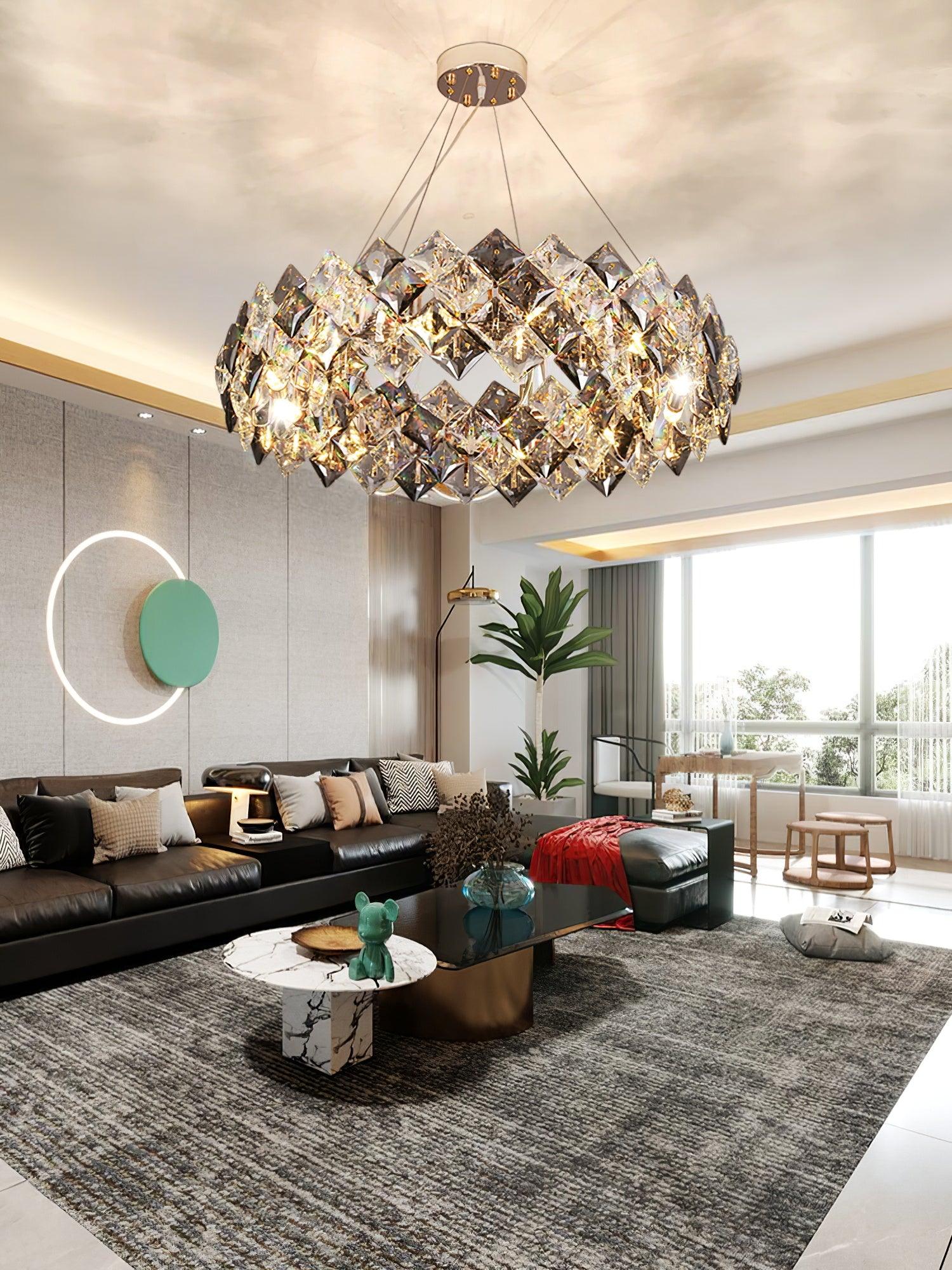 Luxenine Chandelier Scale Crystal Round with Gold LED