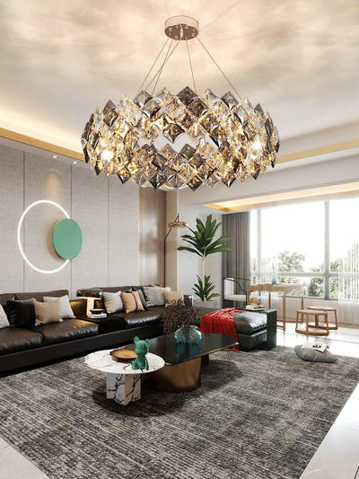 Luxenine Chandelier Scale Crystal Round with Gold LED